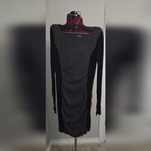 Express Black Ruched Long Sleeve Bodycon Dress